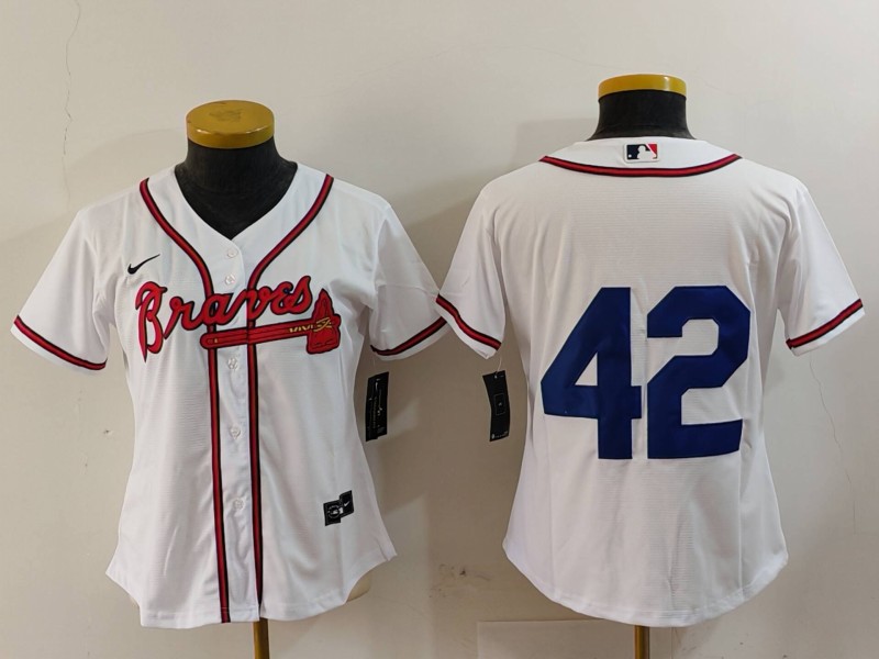 Women's Atlanta Braves #42 Jackie Robinson White Stitched Jersey(Run Small) Women's Atlanta Braves #42 Jackie Robinson White Stitched Jersey(Run Small)